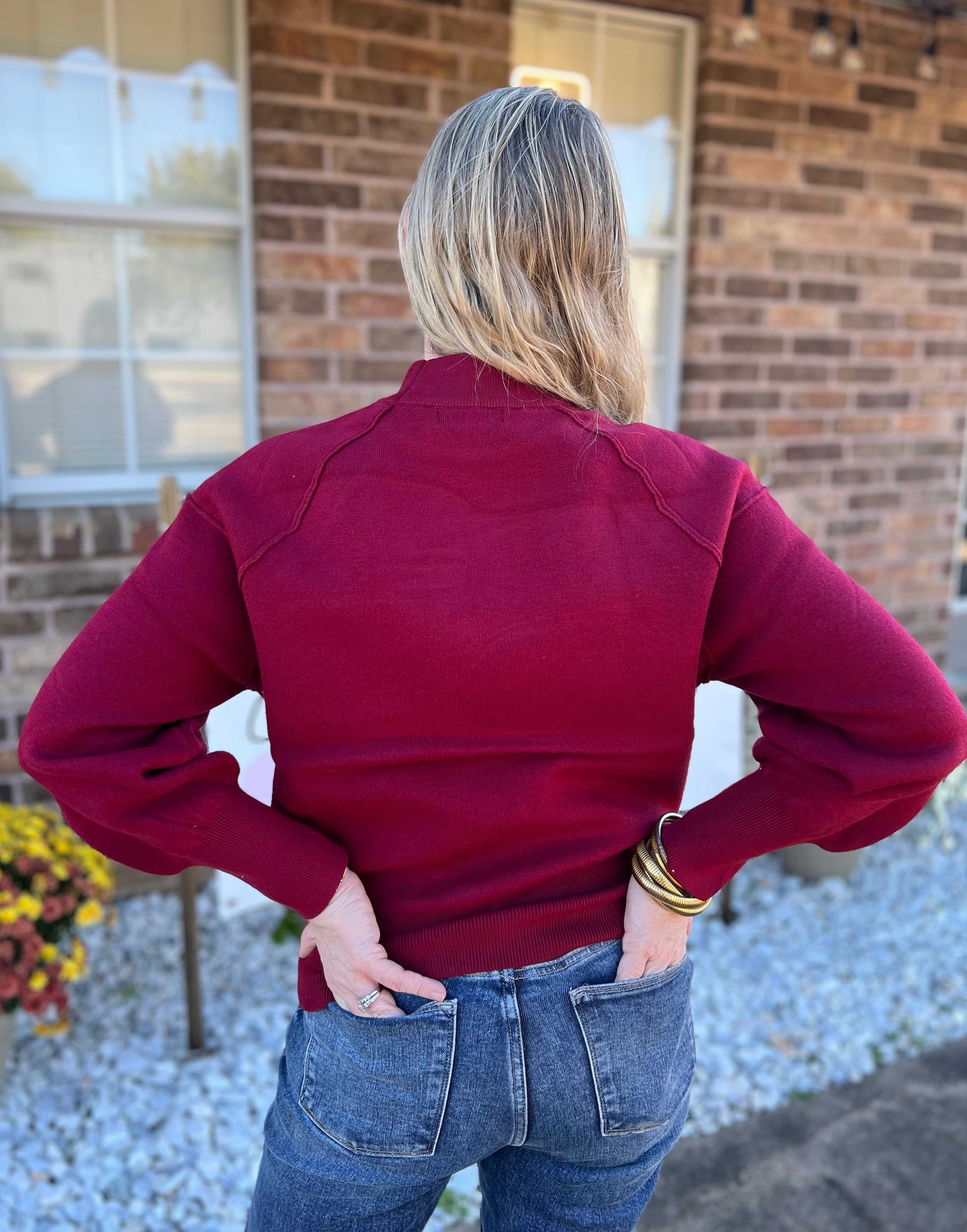 VISCOSE MOCK NECK EXPOSED SEAM SWEATER