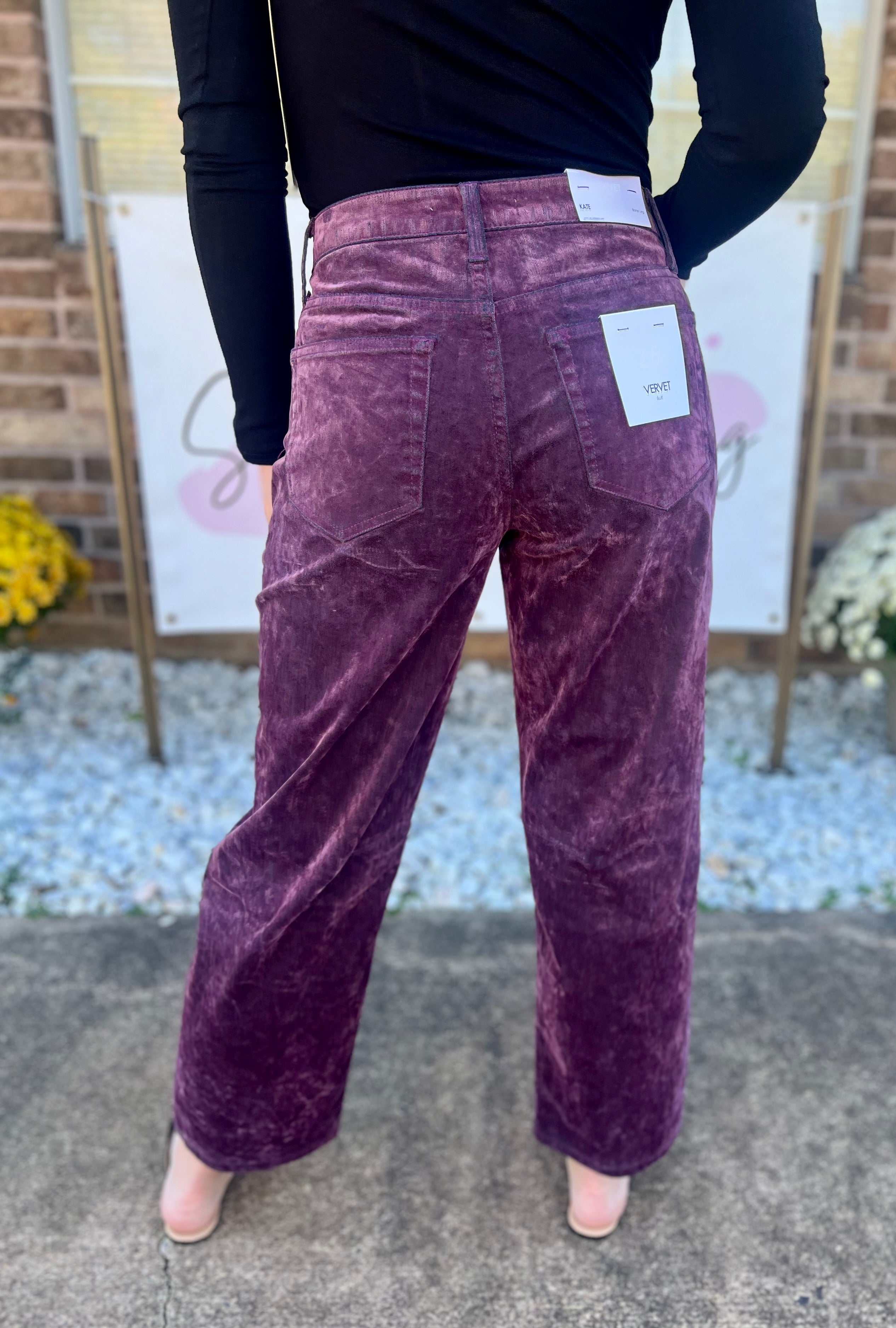 Vervet Velvet Flocked Barrel Leg Jeans
