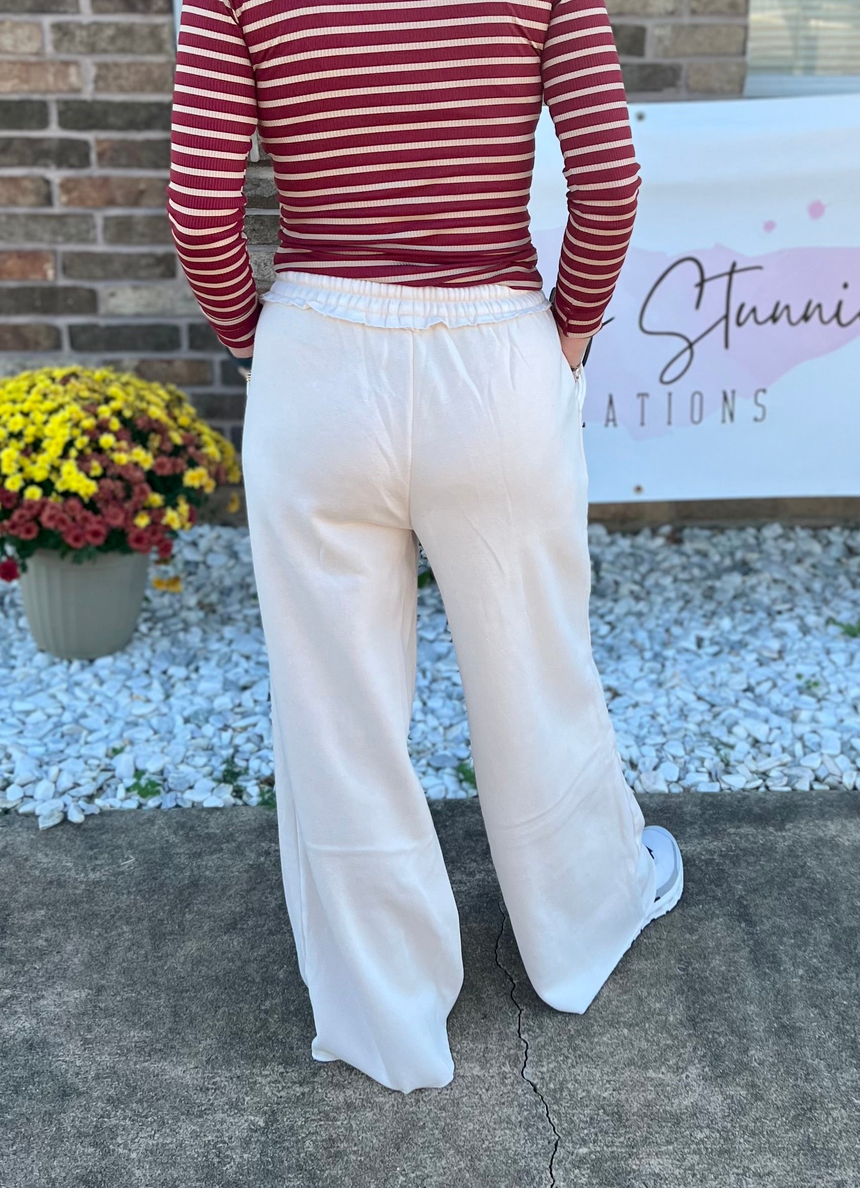 Fleece palazzo sweatpants with pockets