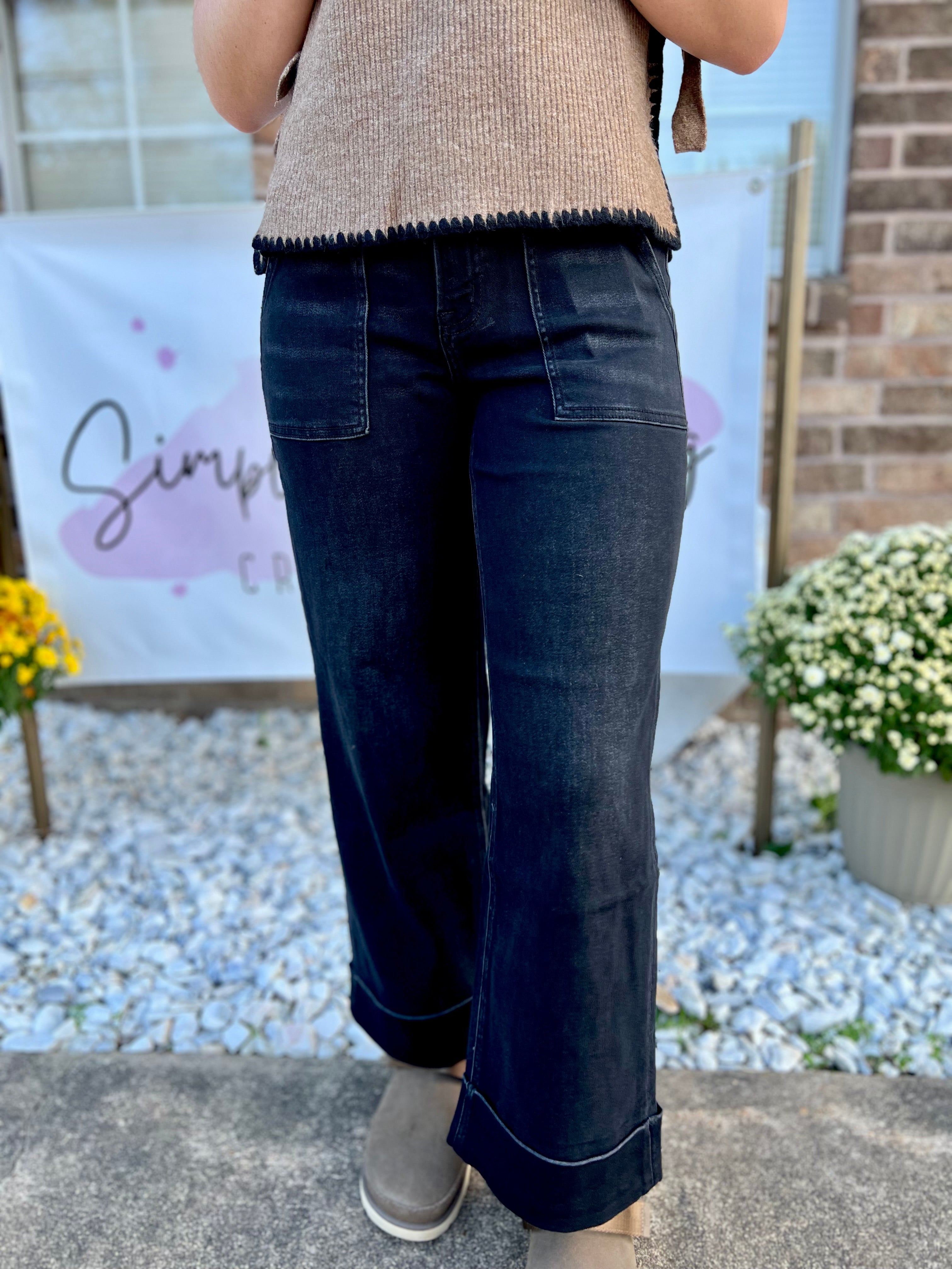 Vervet High Rise Elastic Waist Band Wide Leg