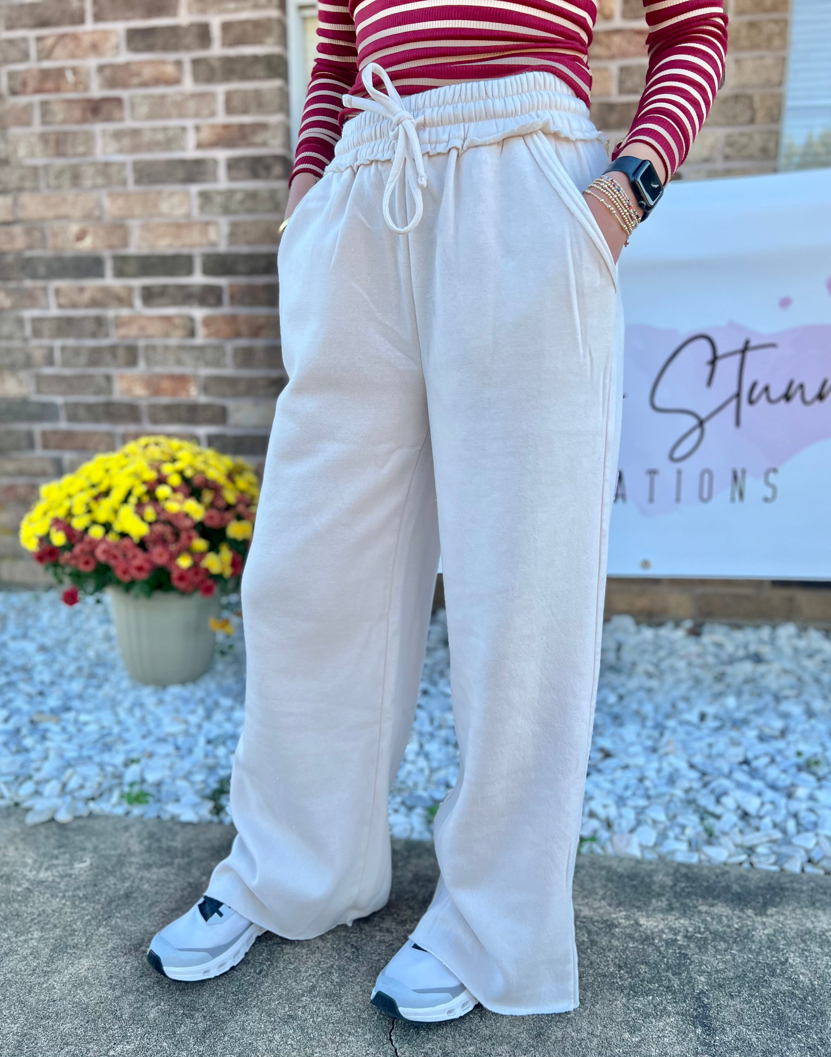 Fleece palazzo sweatpants with pockets