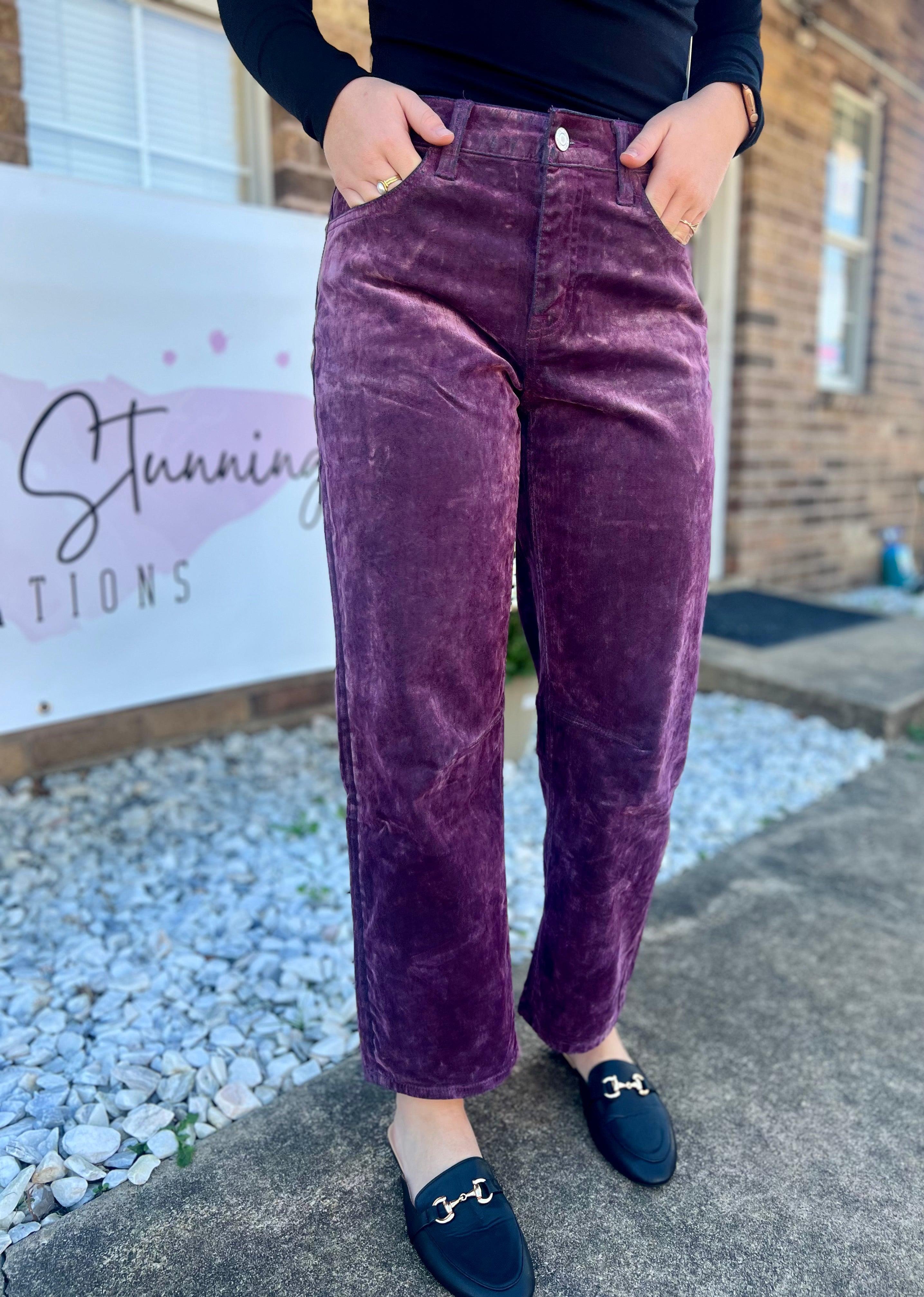 Vervet Velvet Flocked Barrel Leg Jeans