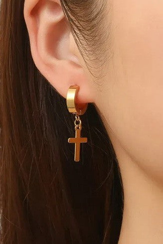 Cross Huggie Tarnish Resistant Earrings