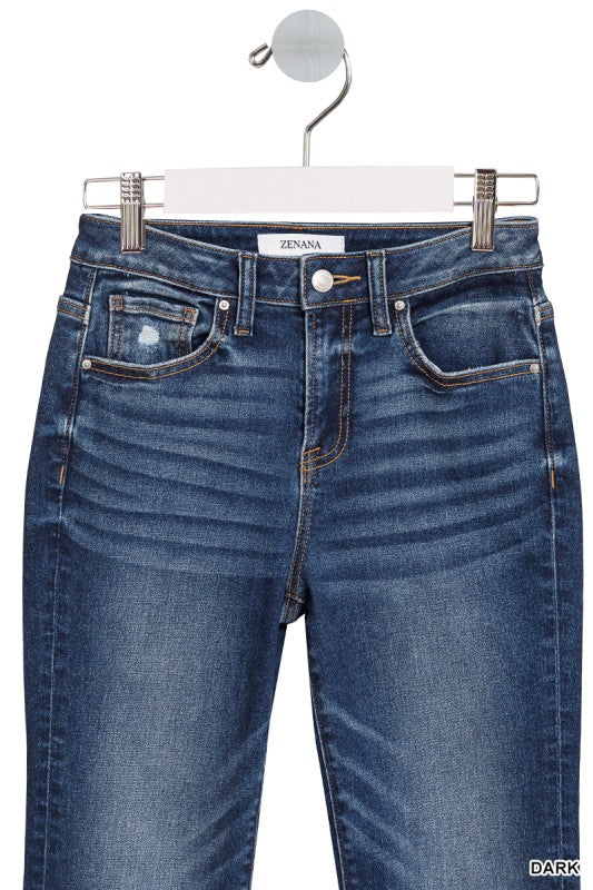 Zenana Cuffed Distressed Hem Denim Pants