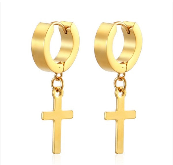 Cross Huggie Tarnish Resistant Earrings