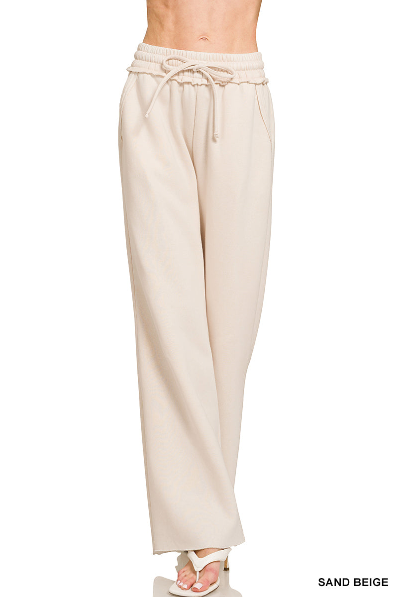 Fleece palazzo sweatpants with pockets