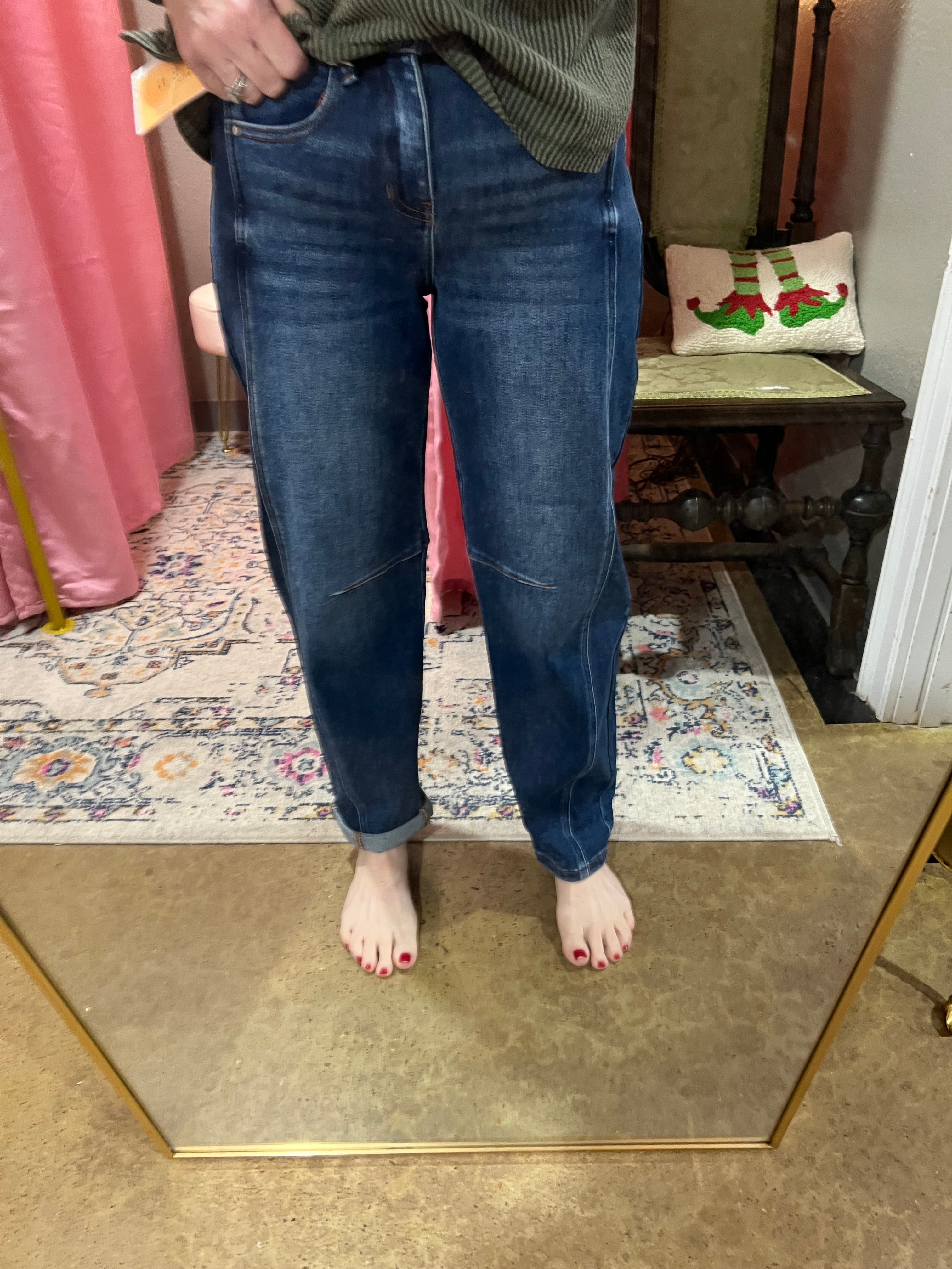 Risen Dark Wash High Rise Barrel Jeans