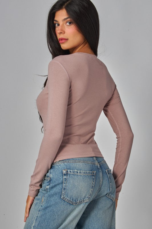 FINE RIBBED CREW NECK LONG SLEEVE TOP 3 COLORS