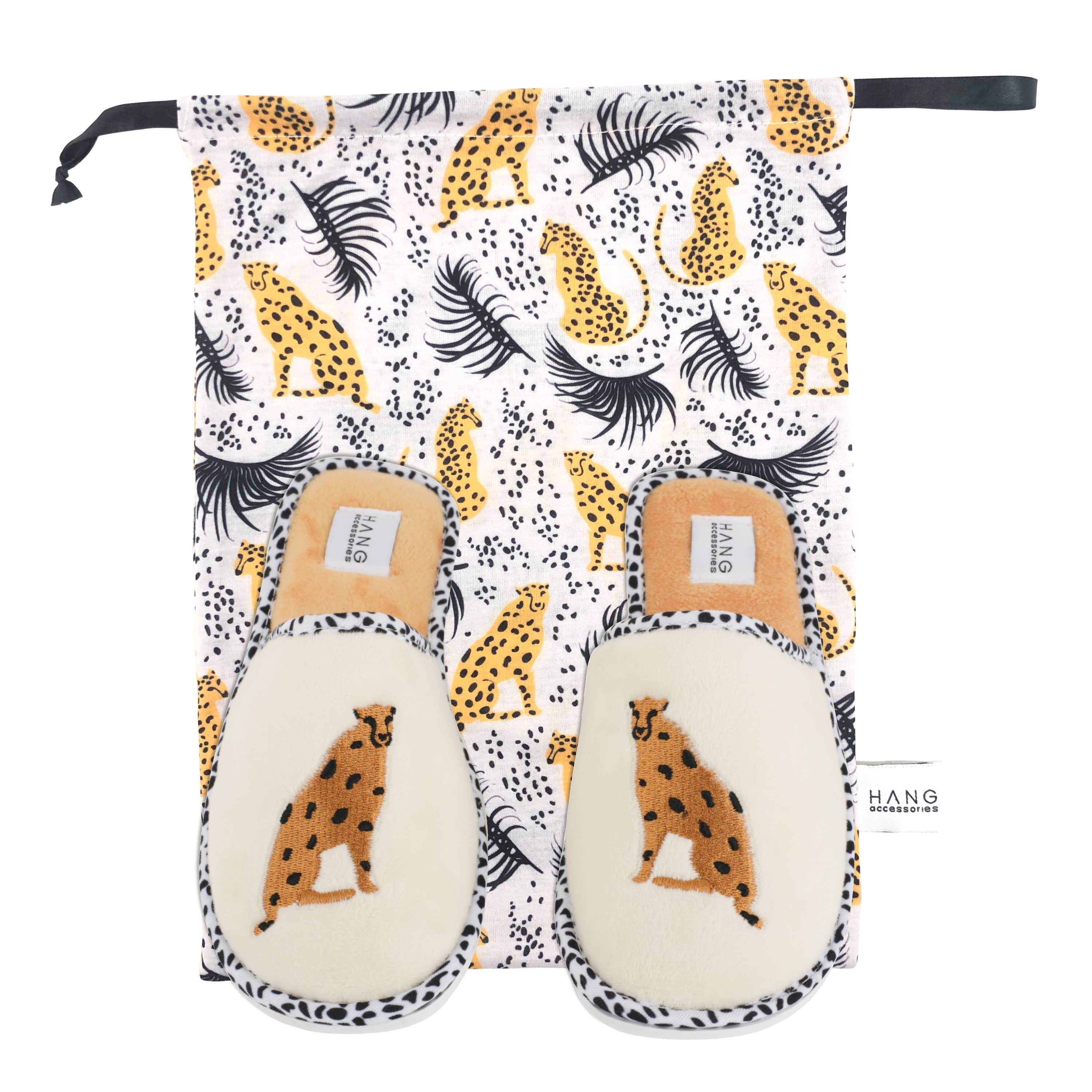 Cheetah Foldable Travel Slippers & Pouch Set