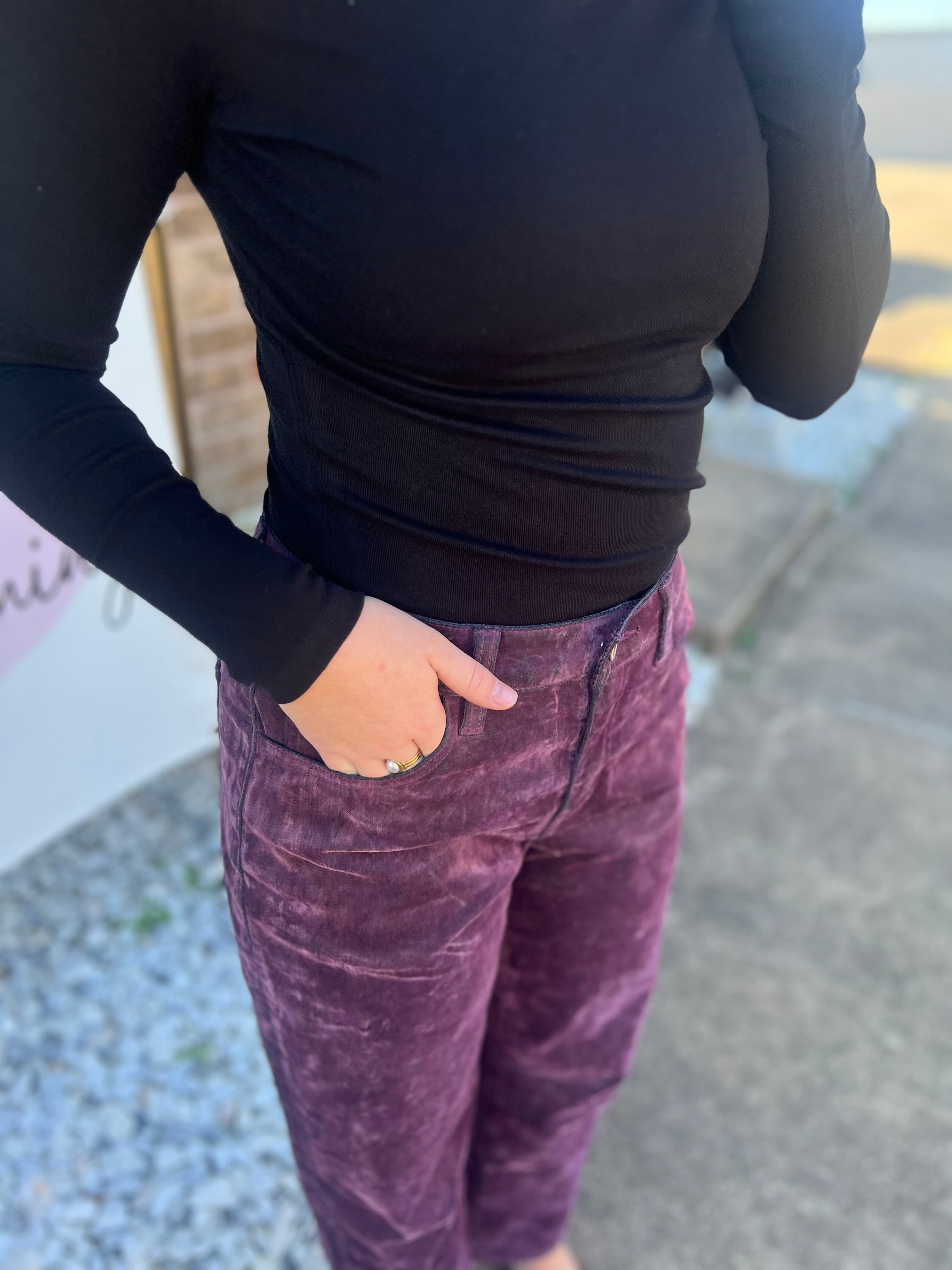 Vervet Velvet Flocked Barrel Leg Jeans