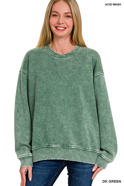 Zenana ACID WASH OVERSIZED FLEECE PULLOVER