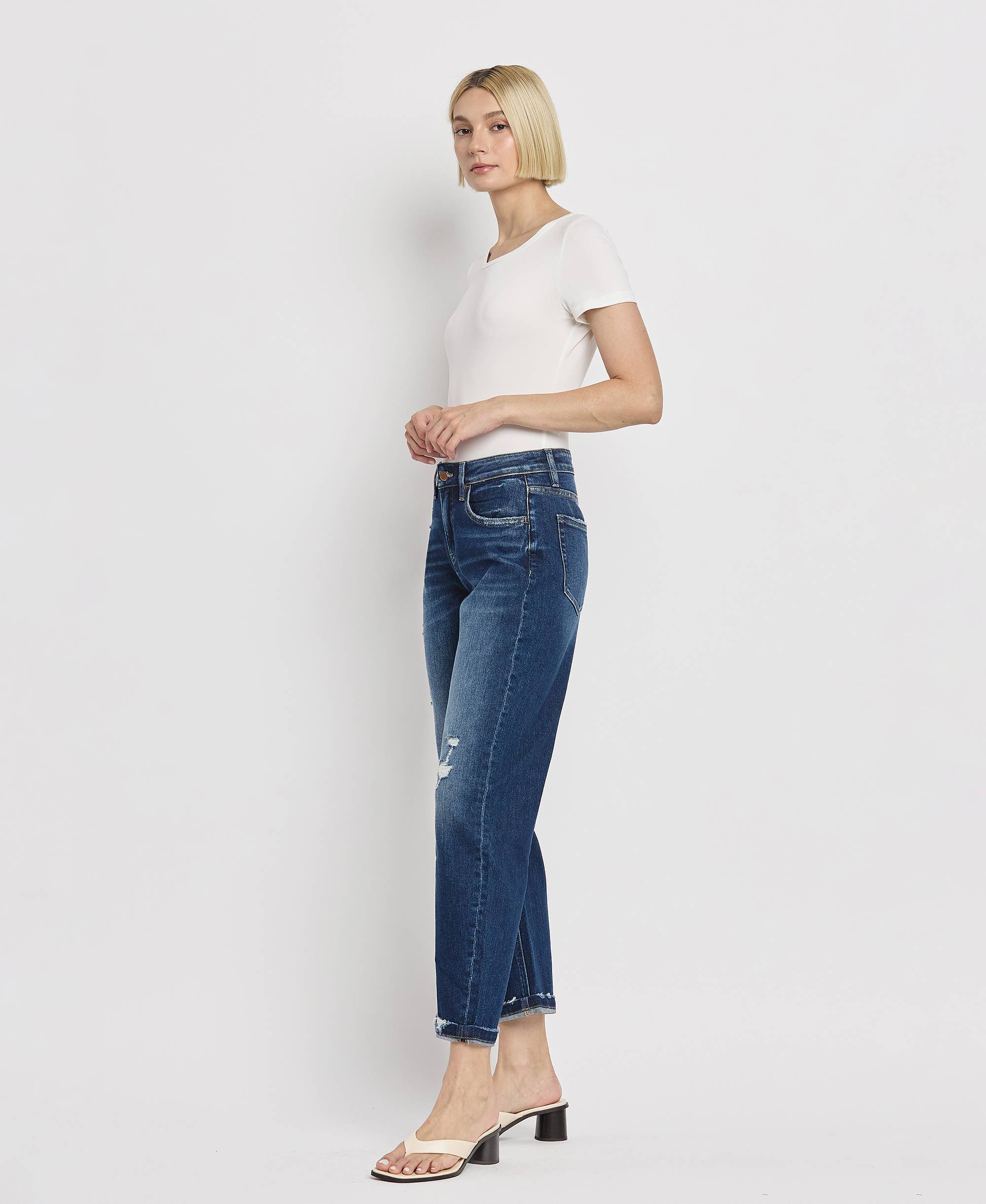 HIGH RISE CUFFED BARREL JEANS BY FLYING MONKEY