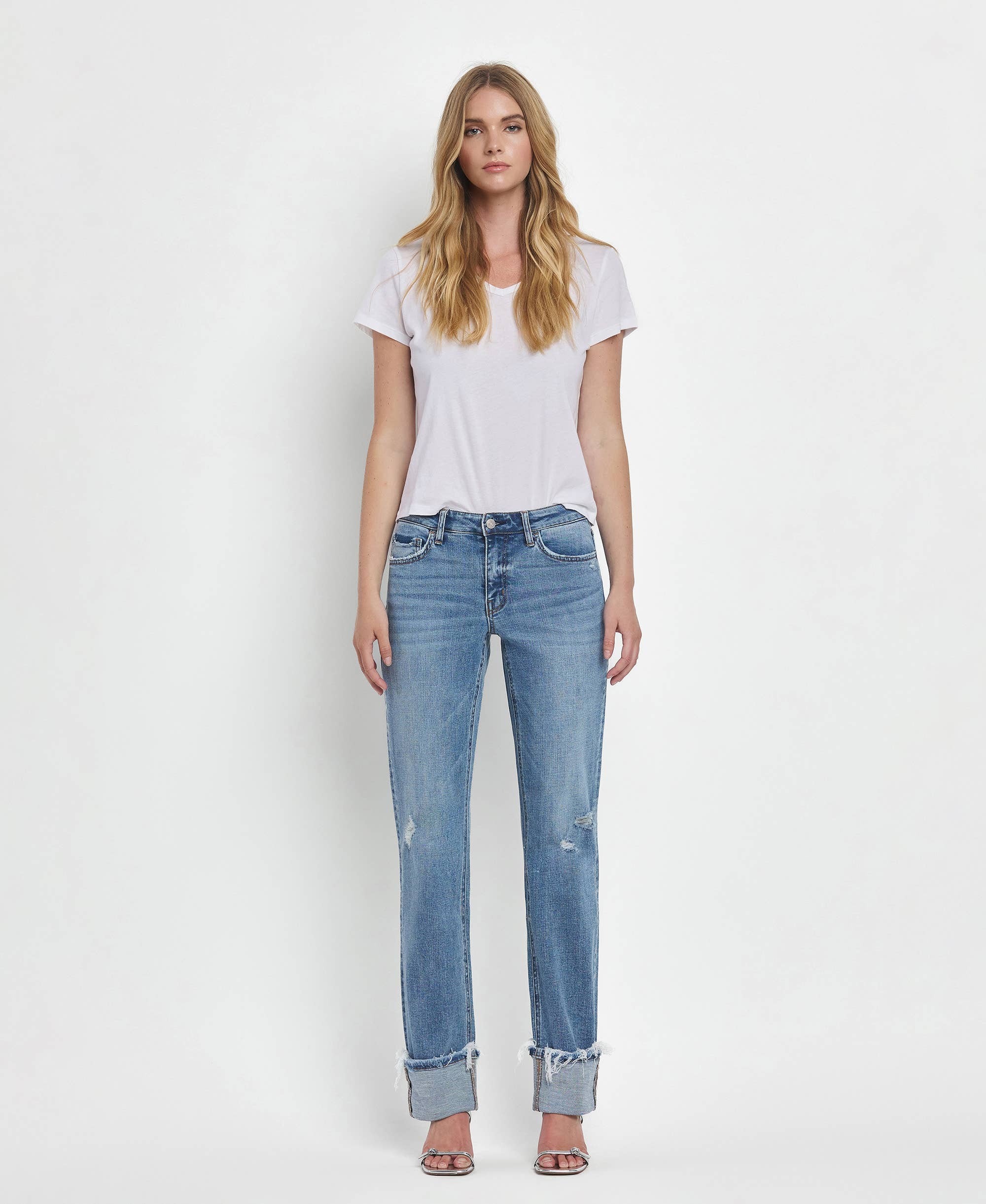 LOVERVET MID RISE CUFFED STRAIGHT JEANS