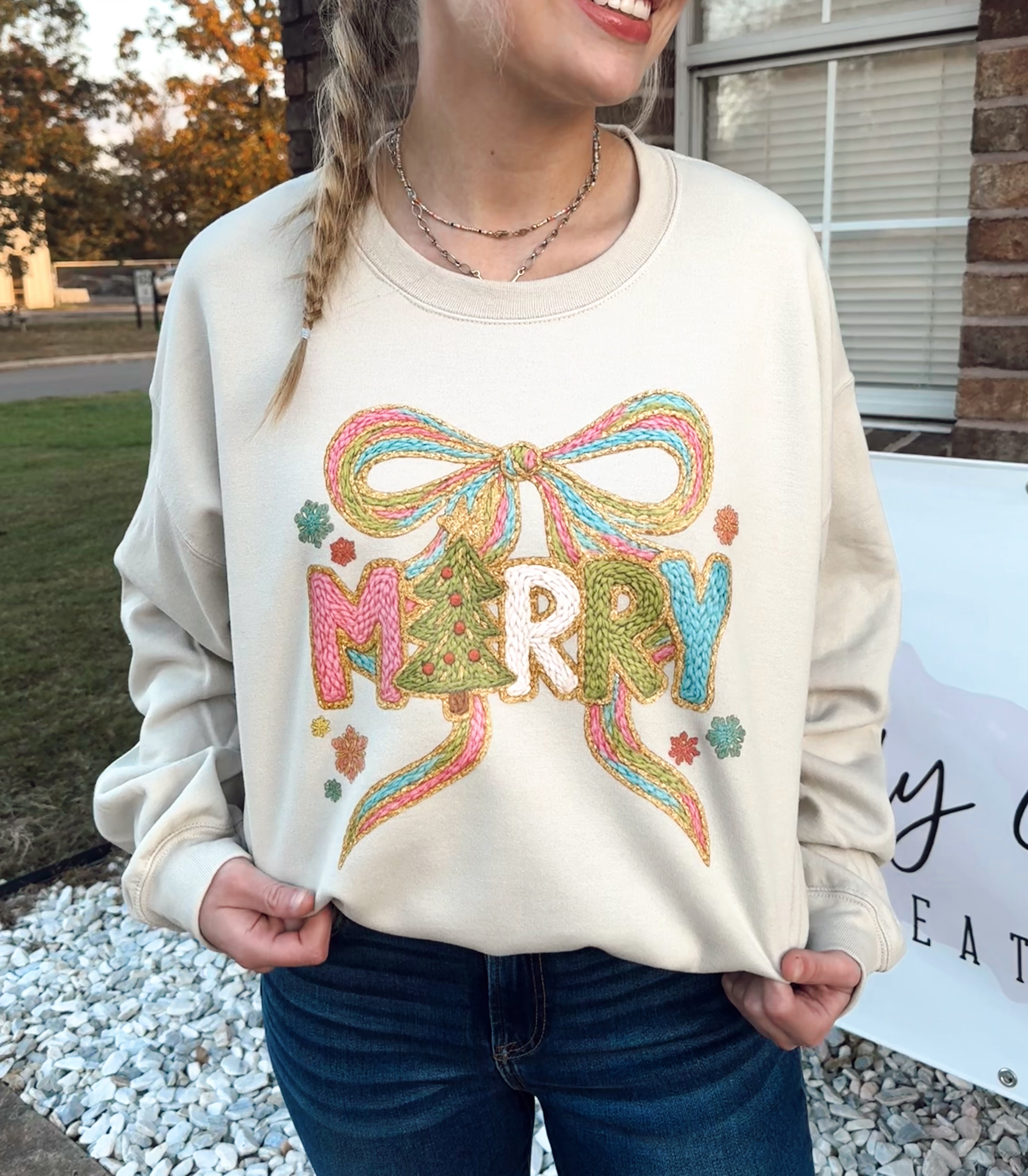 Faux Yarn Merry Sweatshirt