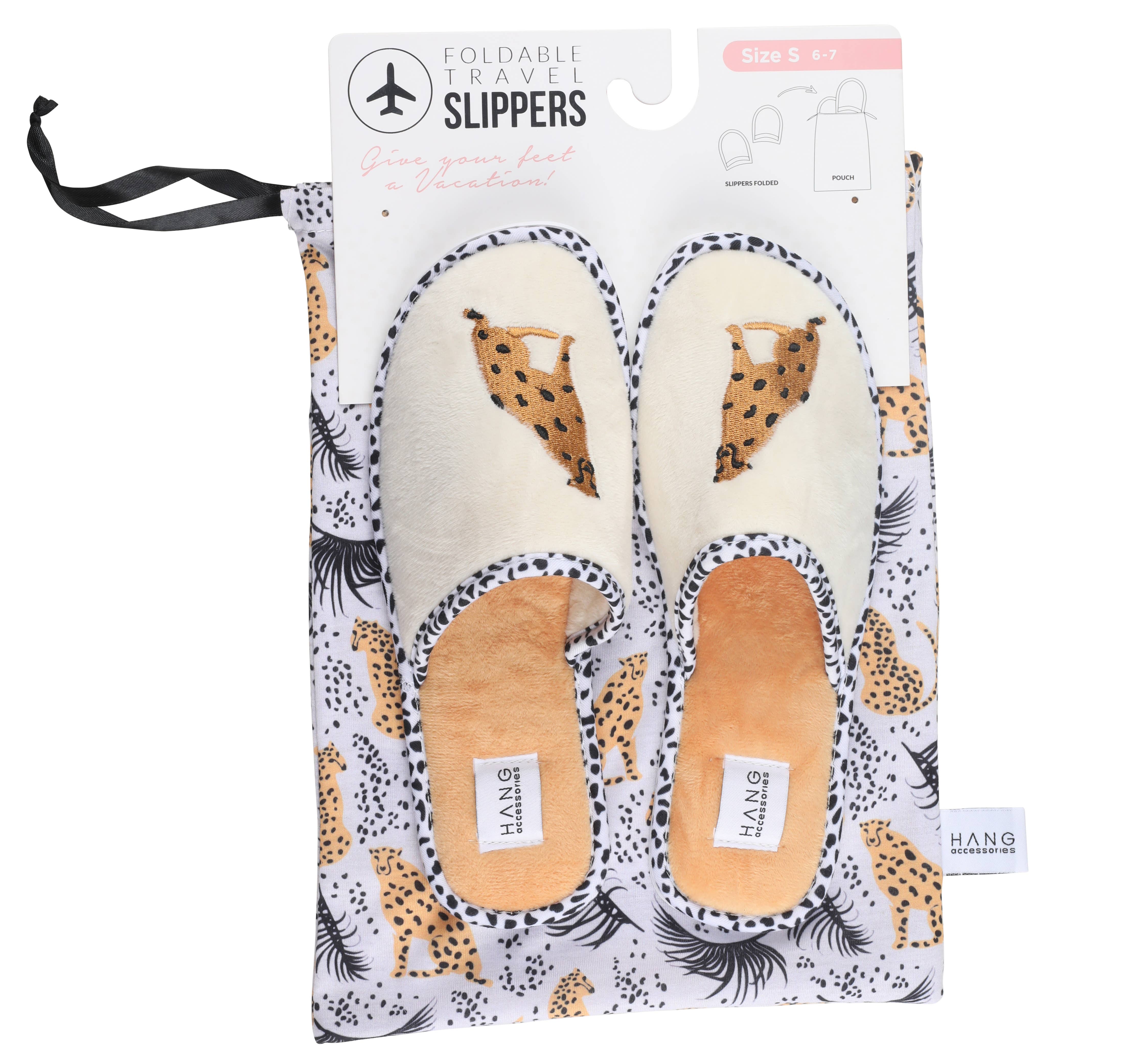 Cheetah Foldable Travel Slippers & Pouch Set