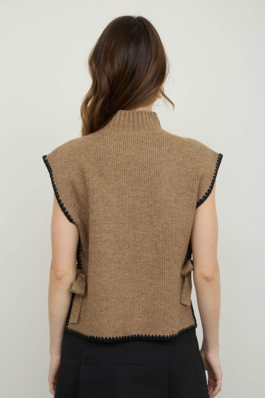 MOCK NECK BOW TIE SWEATER VEST