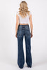 PETRA HIGH RISE STRETCH WIDE LEG FLARE JEANS WITH FRAYED HEM