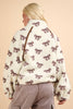 BOW PRINTED FLEECE ZIP UP WITH POCKETS