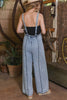 Fall Clothing Light Wash Frayed Exposed Seam Denim Overall