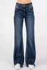 PETRA HIGH RISE STRETCH WIDE LEG FLARE JEANS WITH FRAYED HEM