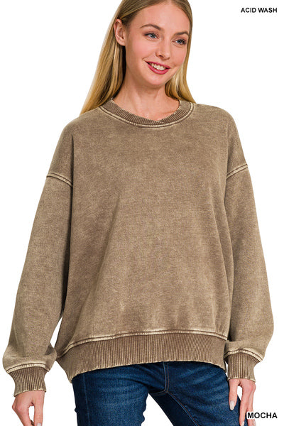 Zenana ACID WASH OVERSIZED FLEECE PULLOVER