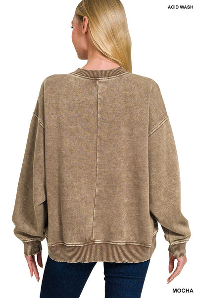 Zenana ACID WASH OVERSIZED FLEECE PULLOVER