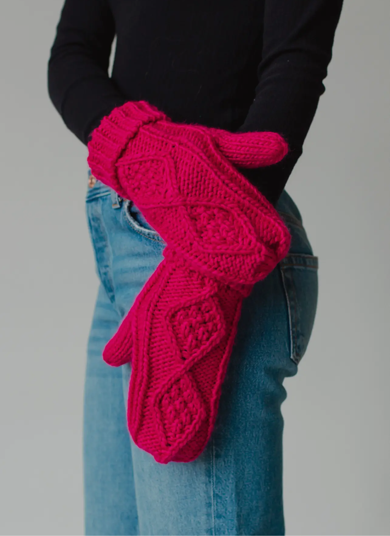 Hot Pink Cable Knit Mittens