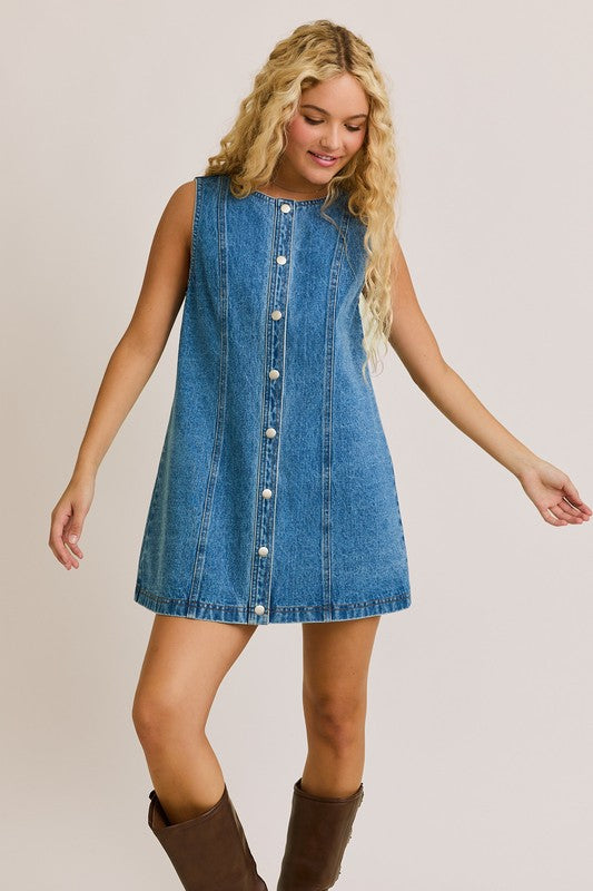 BACKSTAGE PASS DENIM MINI DRESS