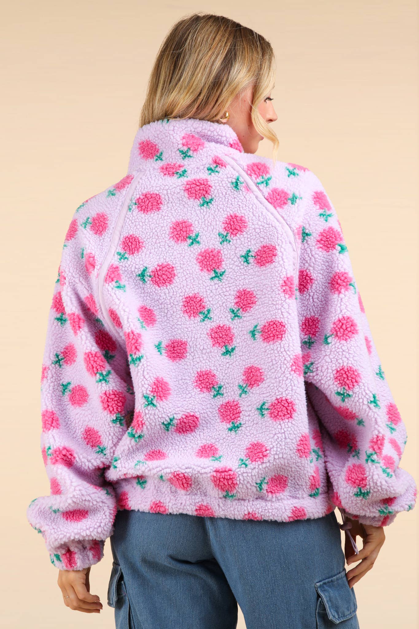 FLORAL PRINTED FLEECE ZIP UP WITH POCKETS