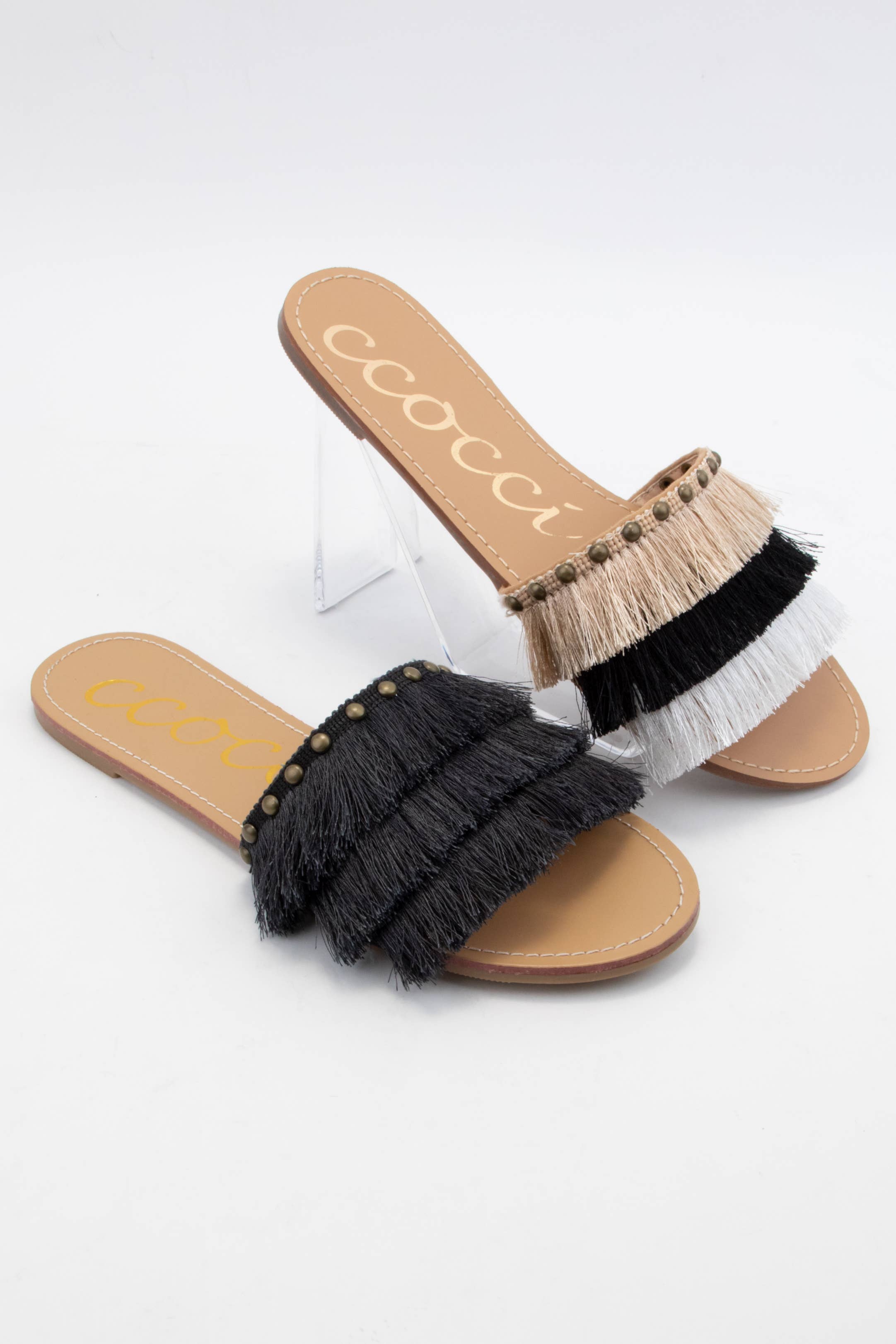 FINE SATIN FRINGE TASSEL FLAT SANDAL