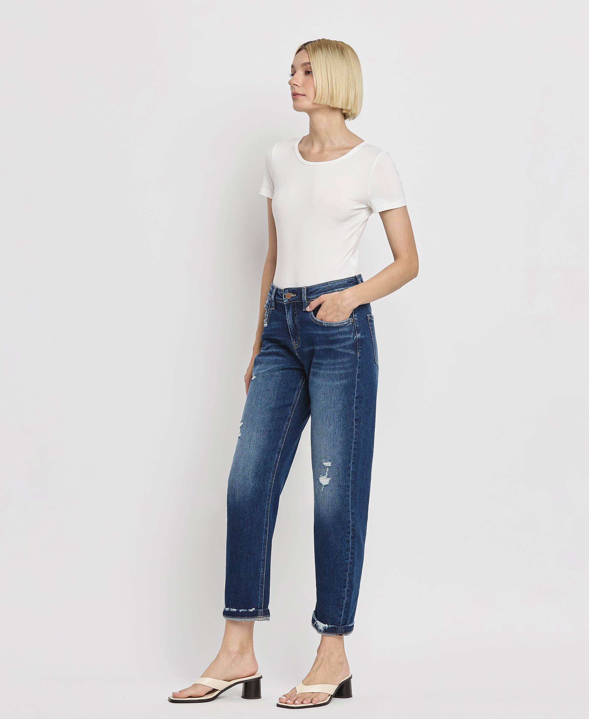 HIGH RISE CUFFED BARREL JEANS BY FLYING MONKEY