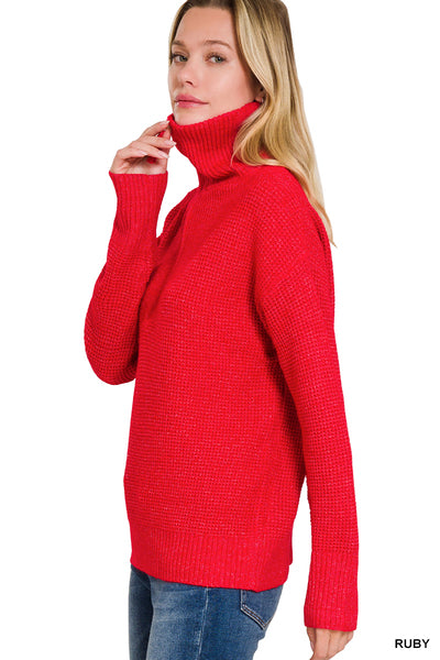 ZENANA HALF ZIP HIGH COLLARD PULLOVER SWEATER