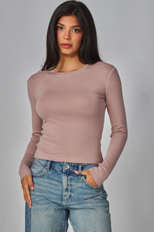 FINE RIBBED CREW NECK LONG SLEEVE TOP 3 COLORS