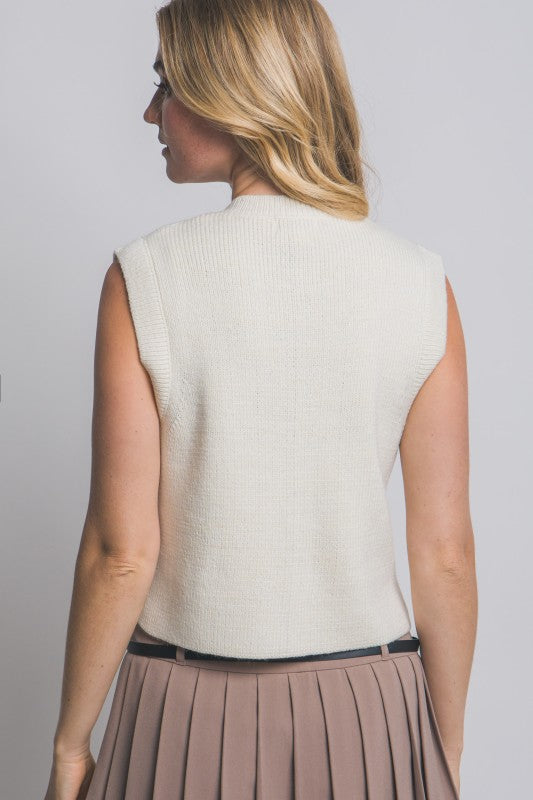 Sleeveless Knit Sweater Vest Gold Buttons