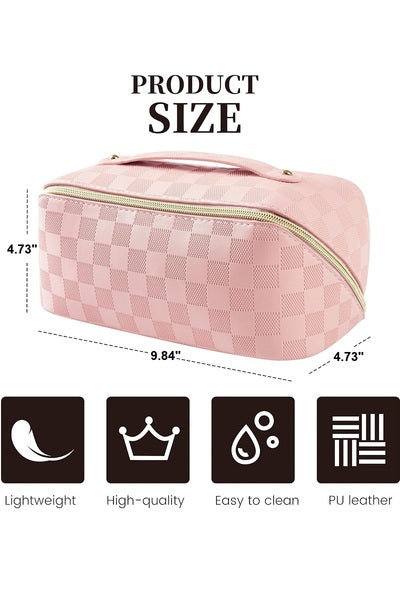 Vegan Leather Checkered Makeup Bag