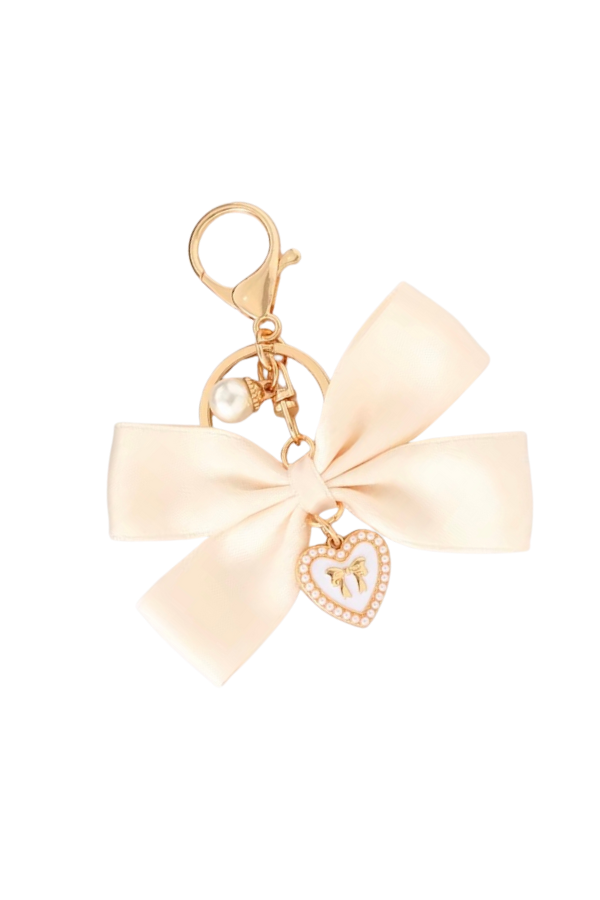 CREAM BOW WITH CHARM KEYCHAIN