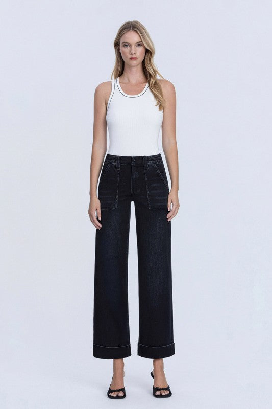 Vervet High Rise Elastic Waist Band Wide Leg