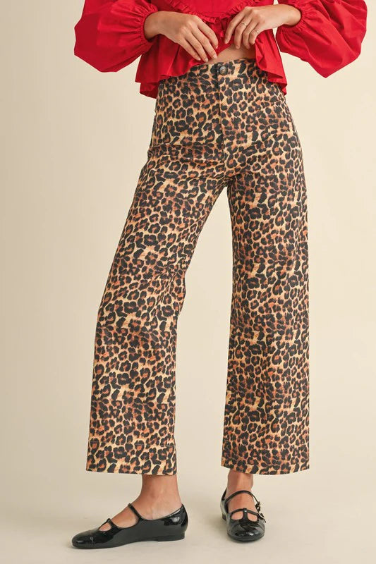 &MERCI LEOPARD WIDE LEG PANTS