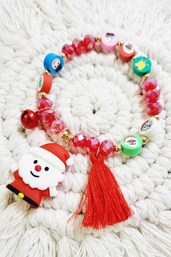 Christmas Charm with Tassel Bead Stretch Bracelet