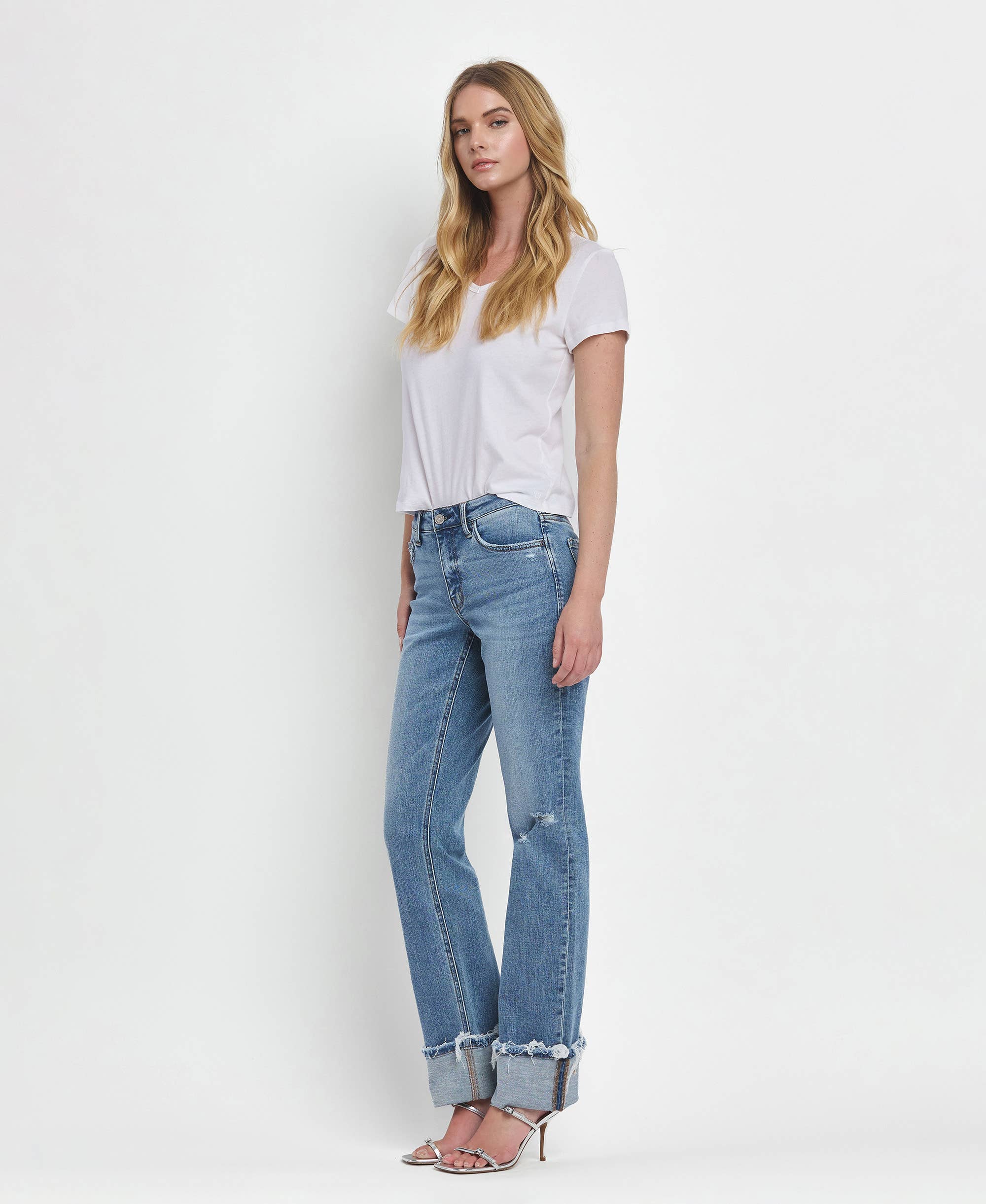 LOVERVET MID RISE CUFFED STRAIGHT JEANS