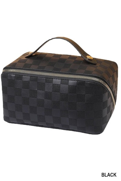 Vegan Leather Checkered Makeup Bag