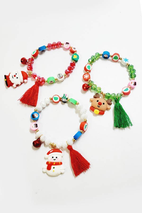 Christmas Charm with Tassel Bead Stretch Bracelet