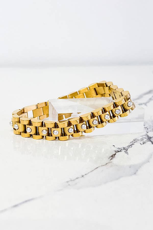 Natural Elements Gold Pearl Watch Band Bracelet