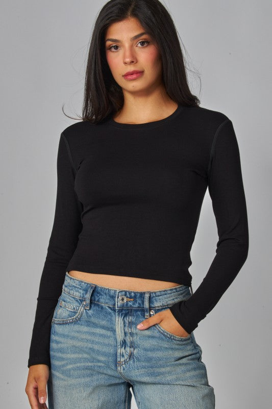 FINE RIBBED CREW NECK LONG SLEEVE TOP 3 COLORS
