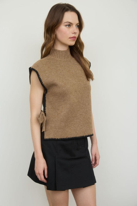 MOCK NECK BOW TIE SWEATER VEST