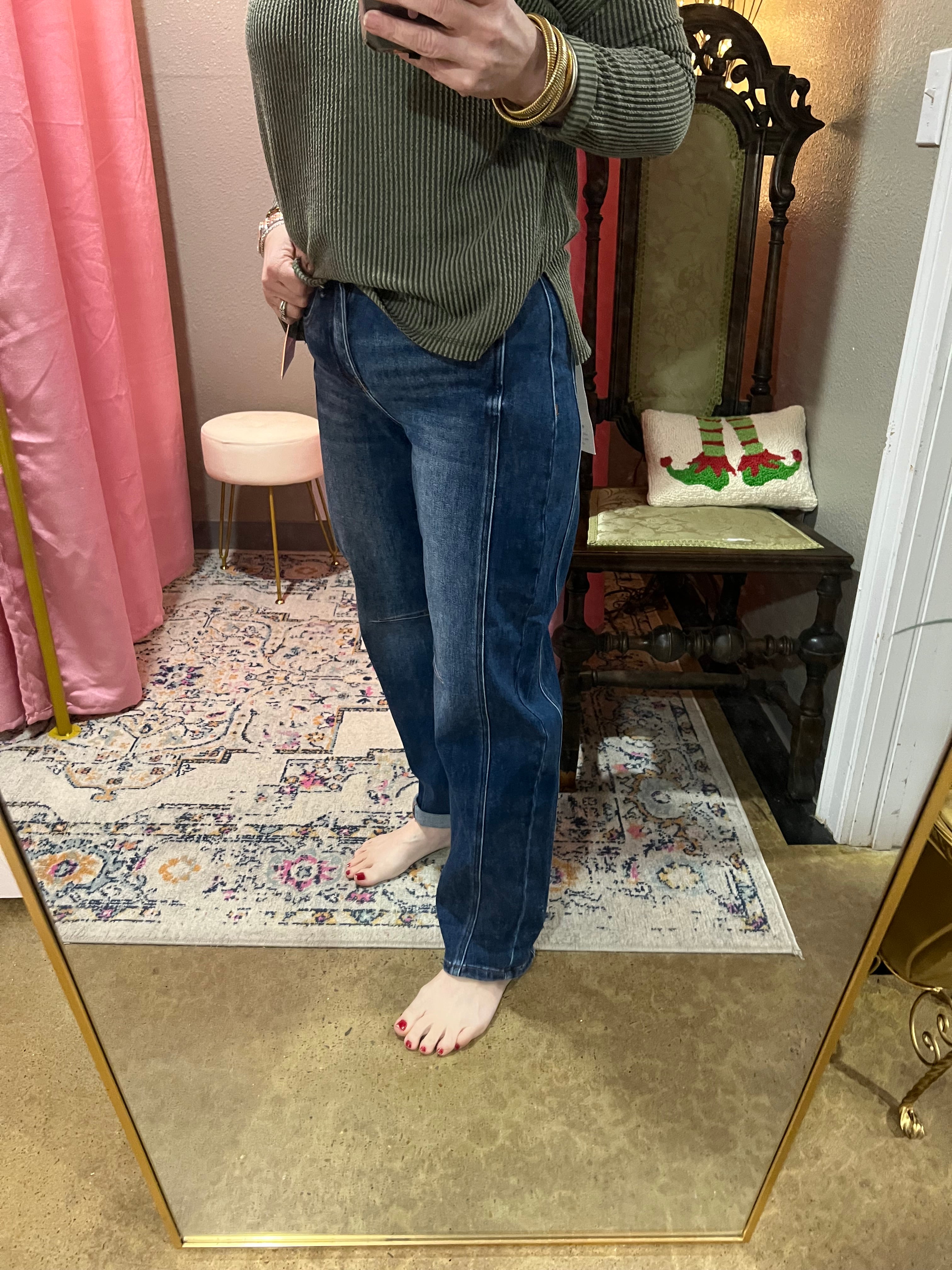 Risen Dark Wash High Rise Barrel Jeans