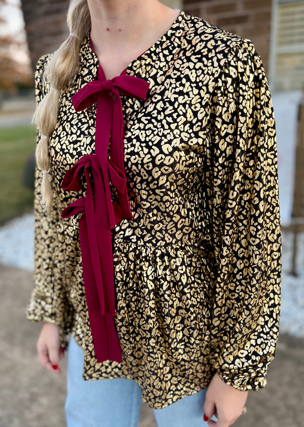 Front Bow Ribbon Cheetah Top