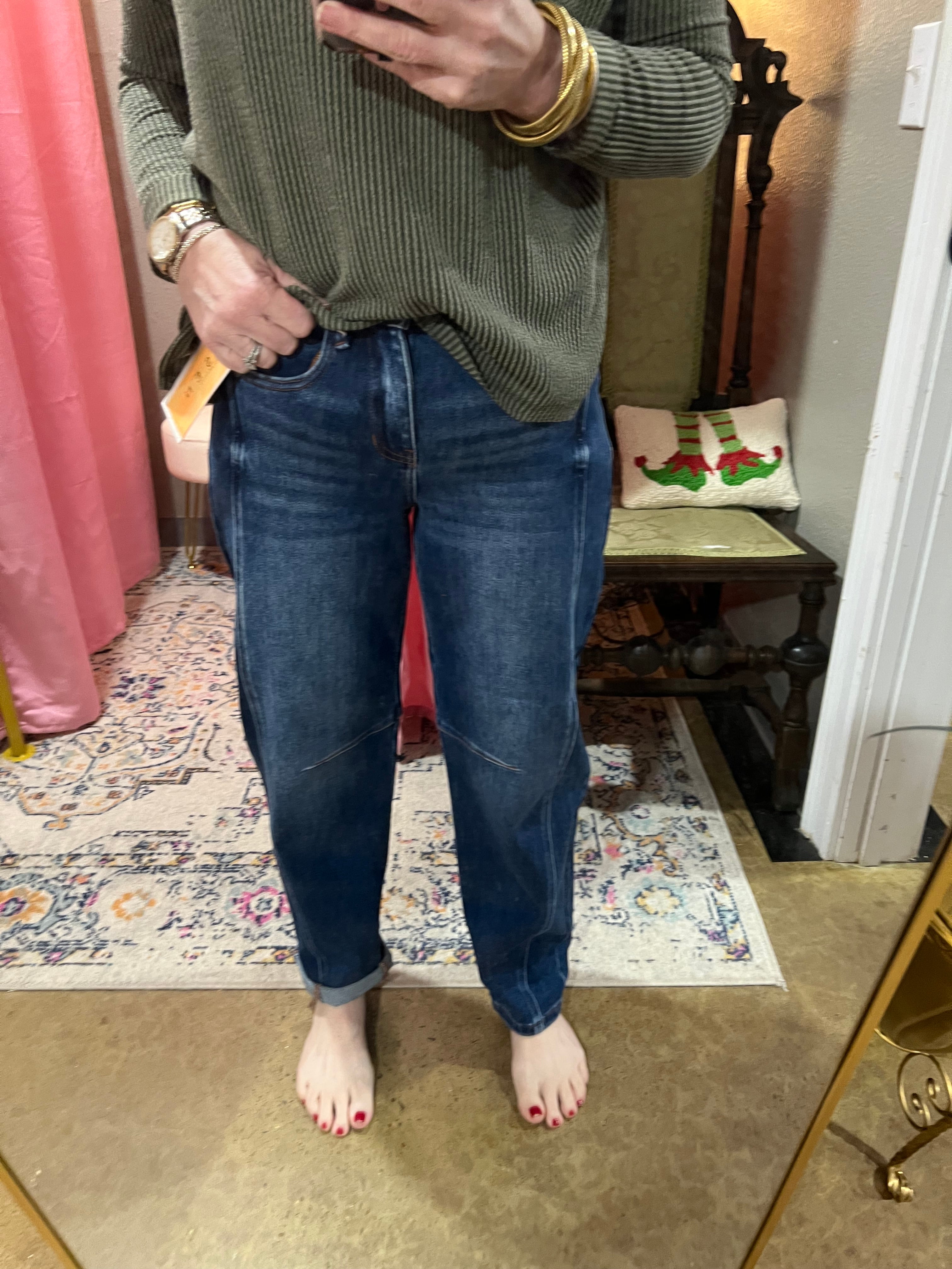 Risen Dark Wash High Rise Barrel Jeans