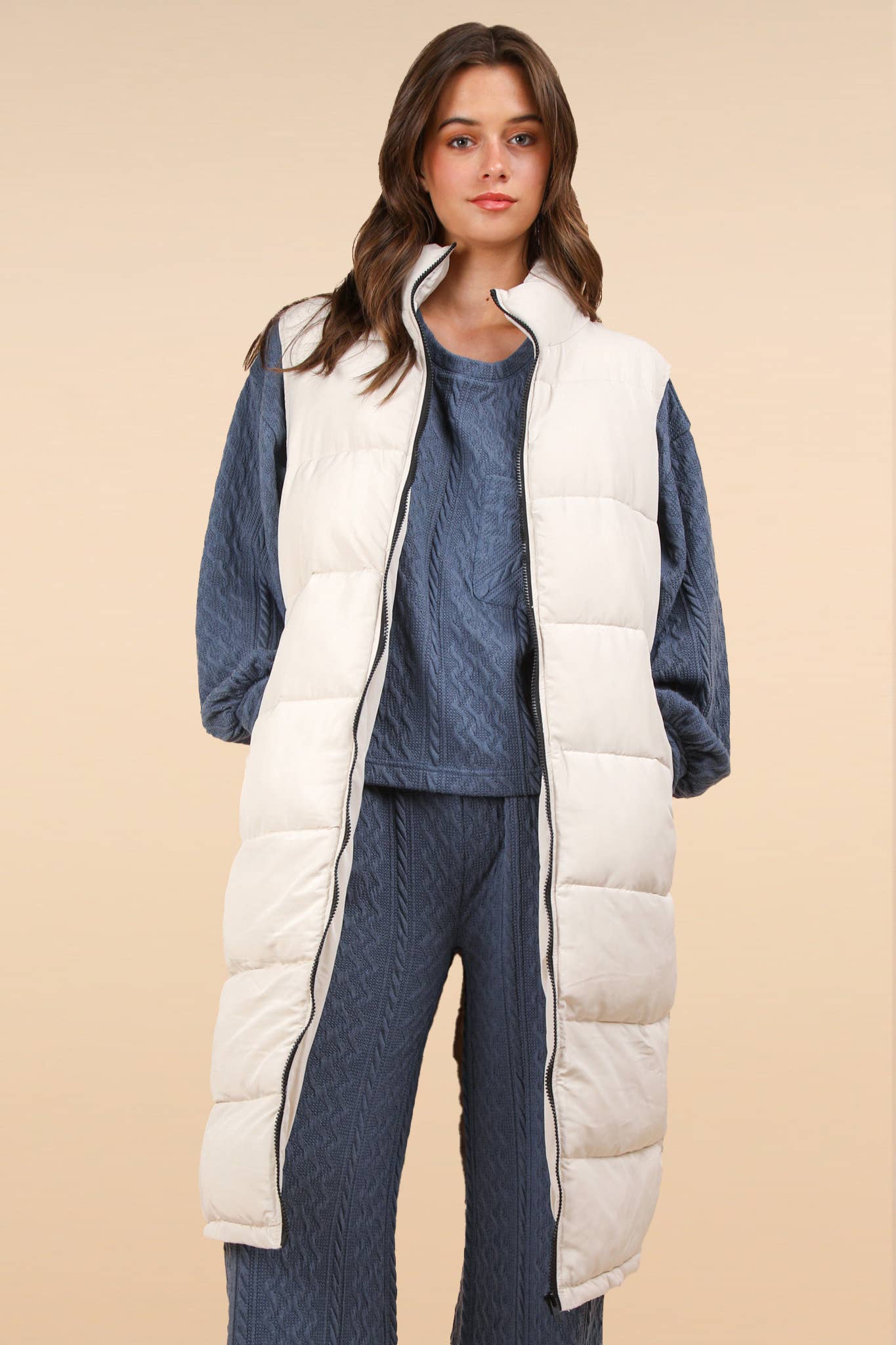 Front Zipper Long Puffer Vest with Pockets