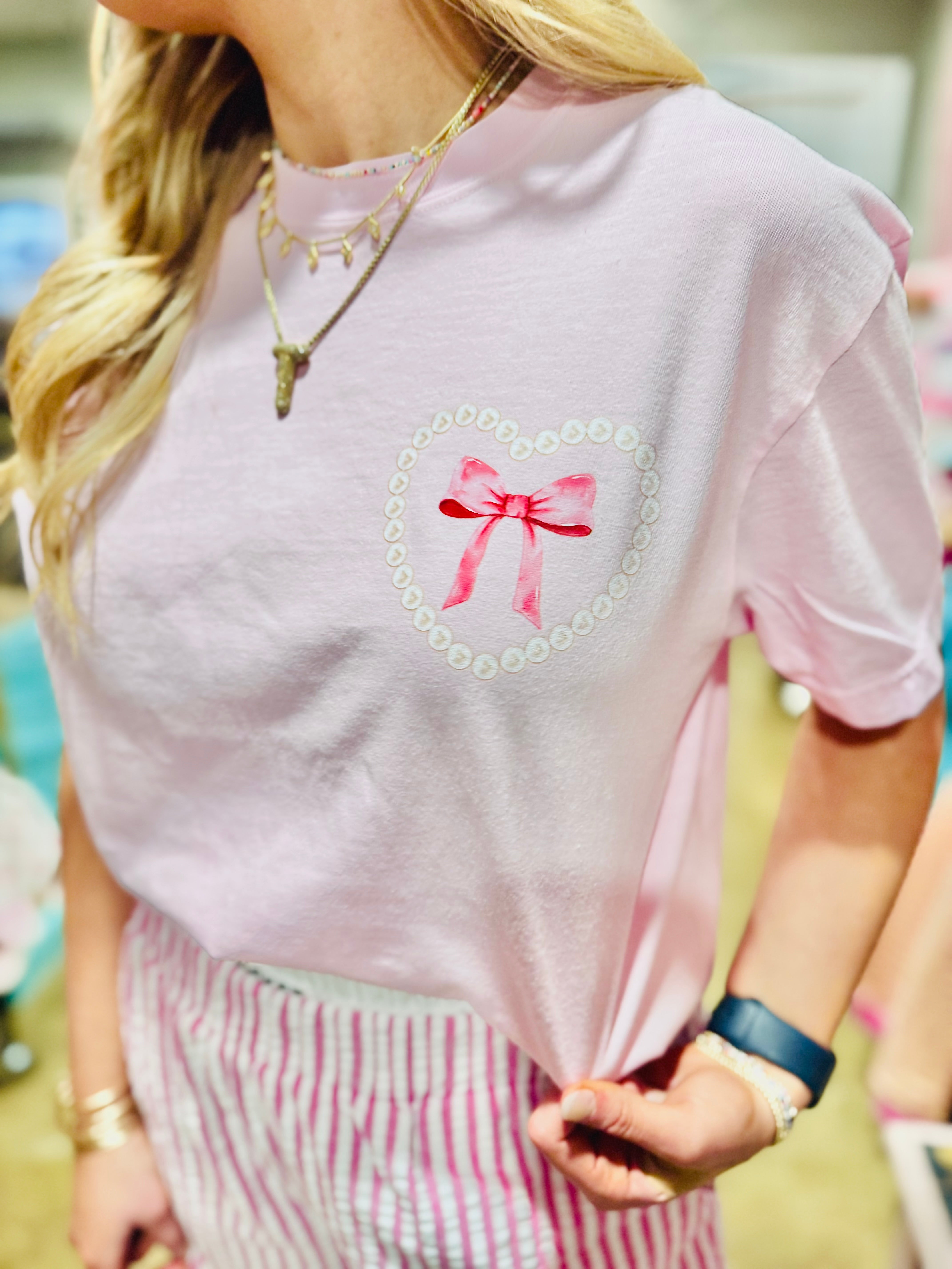 PEARL HEART BOW TEE